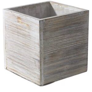 Rustic Whitewashed Wooden Planter Cube
